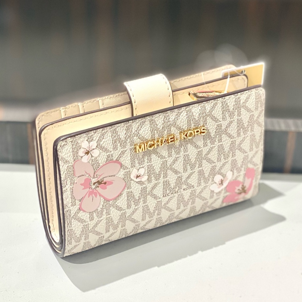 Michael Kors Jet Set Medium Floral Embellished Signature Logo Bi-fold Wallet - Picture 8 of 10